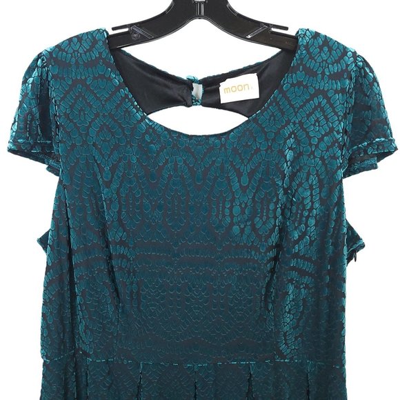 Moon Green Velvet Cap Sleeve Dress Womens Size 1XL Side Zip Lined - Picture 3 of 13